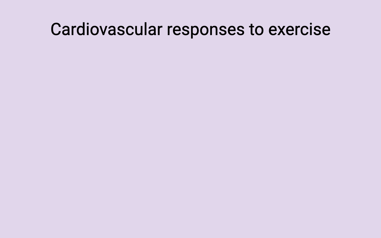 Section divider slide with lavender background showing the title "Cardiovascular responses to exercise" in large black text. This marks the transition to the specific cardiovascular adjustments during exercise.